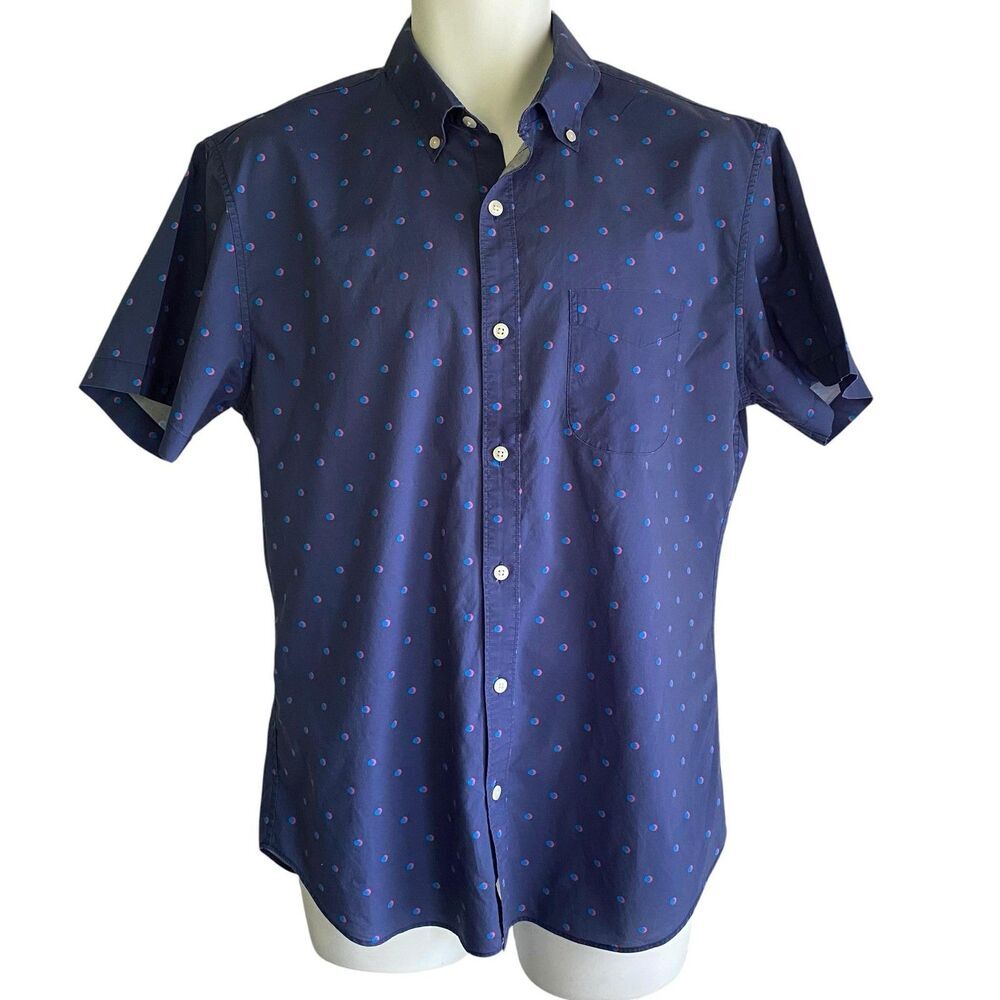 Bonobos Shirt Mens Large Blue Polka Dot Slim Fit Cotton Short Sleeve Button Down